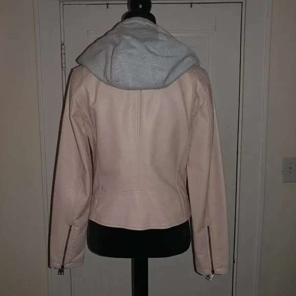 Levi's: Pink Faux Leather Moto Jacket W/Knit Hood - Women's Size Small - NWOT - Picture 3 of 11